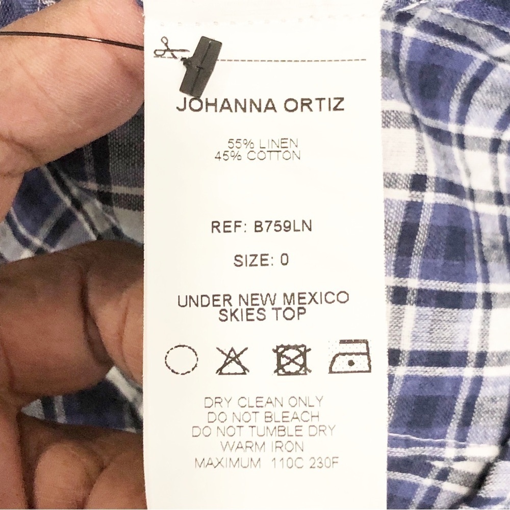 Johanna Ortiz Navy and White Plaid Button-Down Shirt - Picture 8 of 12
